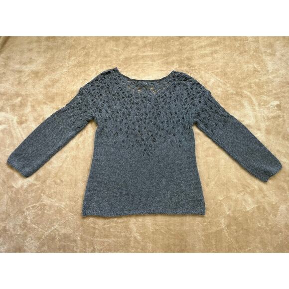 Eileen Fisher Wool Blend Gray Italian‎ Yarn Crochet Sweater Women’s Size Large - Picture 3 of 7